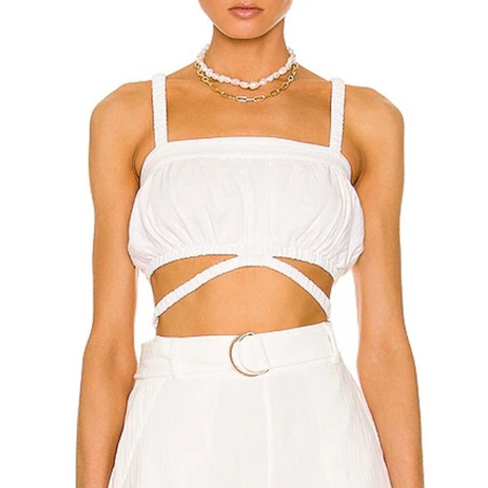 NEW Jonathan Simkhai Clay Linen Cutout Crop Top Strappy White Womens XL